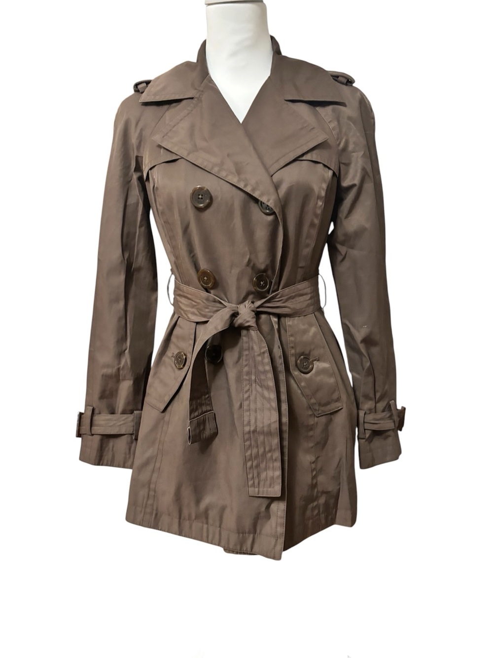 Michael Kors Women's Taupe Double-Breasted Trench Coat with Belt